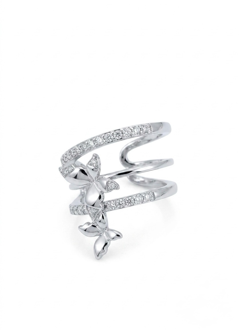 Butterfly Ear Cuff Platinum Plated Real Zirconia